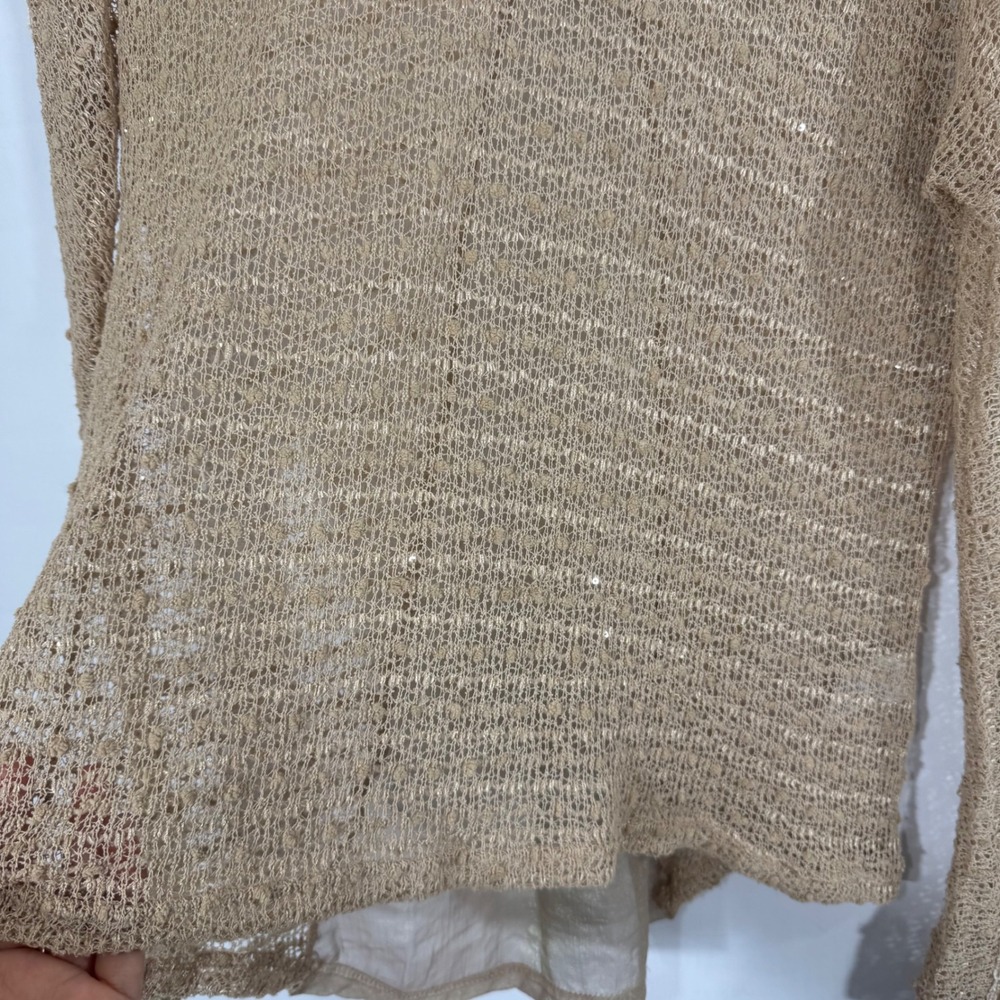 a'reve‎ Womens L Lace Long Sleeve Boho Knit Top Beige Brown Casual Pullover - Picture 9 of 12